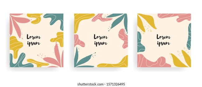 Set of abstract color tone warm, designs for social media, text card, prints, wedding, anniversary, birthday, party invitations, posters. Vector. 