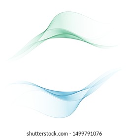 set abstract color wave smoke transparent smooth vector blue and green lines
