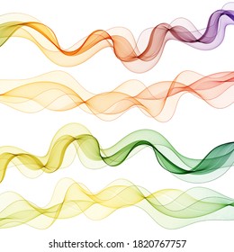 set abstract color wave smoke transparent smooth vector 