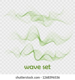 set abstract color wave transparent green vector curve flow motion illustration smoke design lines