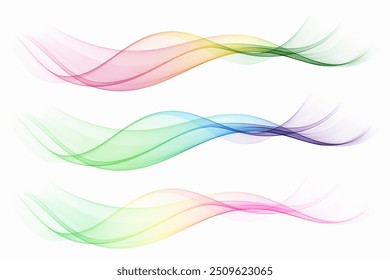 Set of abstract color waves. Flow transparent wave.