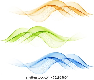 Set of abstract color waves isolated on white background