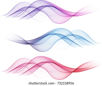 Set of abstract color waves isolated on white