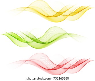 Set of abstract color waves isolated on white