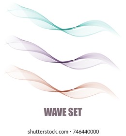 set of abstract color waves of smoke transparent blue violet brown wavy design.