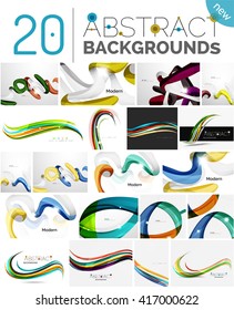 Set of abstract color waves, unusual various designs - transparent curves, smooth lines, smoke wave templates, blue red green colors. Universal modern background templates and banner layouts