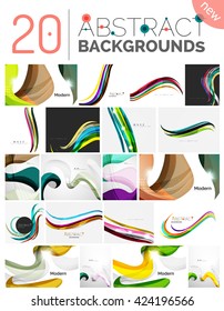 Set of abstract color waves, unusual various designs - transparent curves, smooth lines, smoke wave templates, blue red green colors. Universal modern background templates and banner layouts