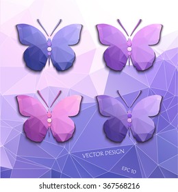 Set of abstract colored butterflies of polygons.  EPS10 vector file organized in layers for easy editing.