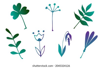 Set of abstract colored leaves and branches. Flat design. Vector illustration. Vector illustration