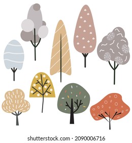 Set abstract colored tree in the Scandinavian style. Cartoon vector illustration