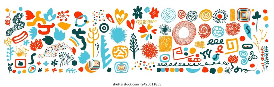 Set of abstract colored trend elements. hand drawing. Not AI, Vector illustration