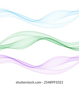Set of abstract colored waves. Purple, green, blue waves.