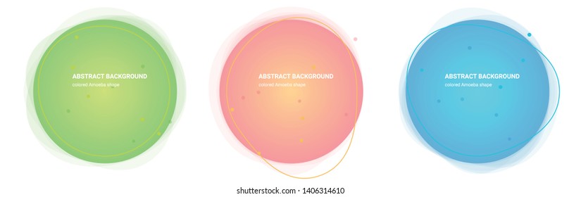 Set Abstract Colorful Amoeba Geometric Shape. Fluid Gradient Design for Banner, Card, Brochure. Isolated Waves in Pear, Lima, Saffron-Mango, Froly, Java, Curious-Blue colors. Vector Illustration 