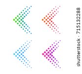 Set of Abstract Colorful Arrow, Fly, Forward logo. Dots, Dotted, Sparkle, Pixels, Square, Circle, Circular halftone shape Symbol and Icon Vector Design Elements