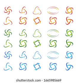 Conjunto de flecha colorida abstracta, logotipo Adelante. Puntos, espárragos, píxeles, cuadrado, símbolos y elementos de diseño vectores de iconos