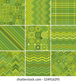 Set of abstract colorful background,  9 geometric pattern, vector illustration. Texture can be used for printing onto fabric and paper. 