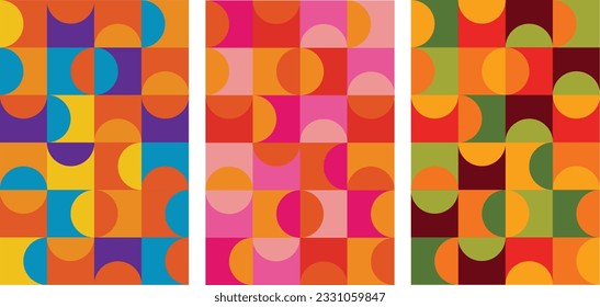 Set of abstract colorful background. Minimal abstract art with geometric shapes. Simple brutalism poster, mid century black geometry pattern retro style. Trendy vector illustration