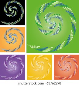 Set of abstract colorful backgrounds with curl made from  rounds, part 2, vector illustration