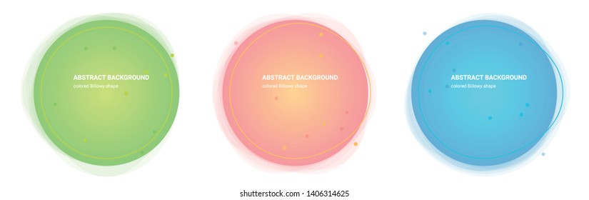 Set Abstract Colorful Billowy Geometric Shape. Stain Gradient Design for Banner, Card, Brochure. Isolated Waves in Pear, Lima, Saffron-Mango, Froly, Java, Curious-Blue colors. Vector Illustration 