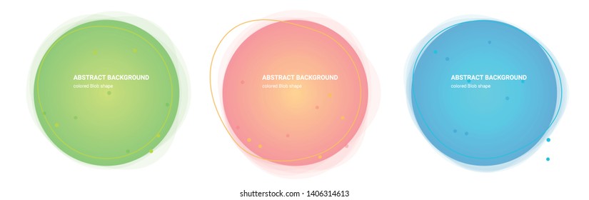 Set Abstract Colorful Blob Geometric Shape. Curve Gradient Design for Banner, Card, Brochure. Isolated Waves in Pear, Lima, Saffron-Mango, Froly, Java, Curious-Blue colors. Vector Illustration 