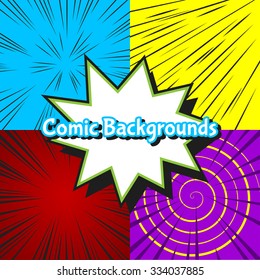 Set of abstract colorful burst comic backgrounds