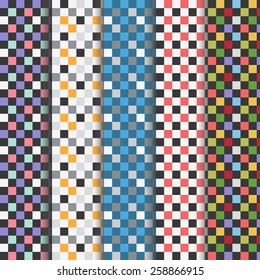 Set of abstract colorful checkered seamless patterns 