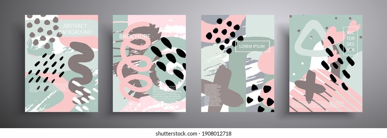 Set of abstract colorful collage backgrounds. Vector illustration. Trendy natural and pastel colors. Template for brochures, covers, notebooks, banners, magazines and flyers