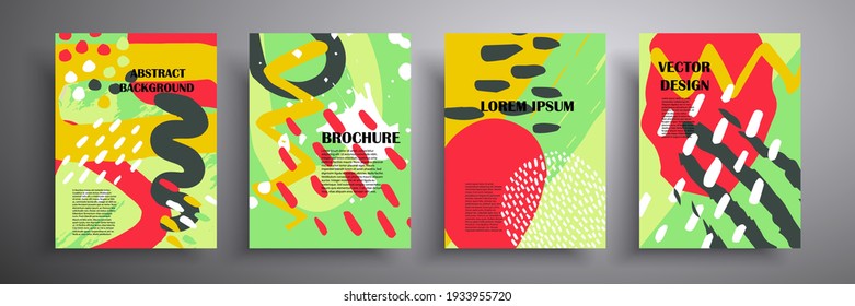 Set of abstract colorful collage backgrounds. Vector illustration. Fashionable colors. Template for brochures, covers, notebooks, banners, magazines and flyers