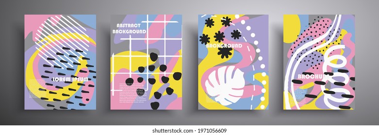 Set of abstract colorful collage backgrounds. Vector illustration. Colored geometric compositions for covers of books, notebooks, magazines, banners, etc.