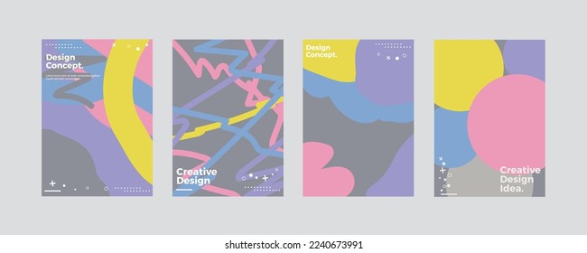 Set of abstract colorful collage backgrounds. Vector illustration. Trendy natural and pastel colors. Template for brochures, covers, notebooks, banners, magazines and flyers.