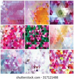 Set of abstract colorful composition of triangles. Vector image.