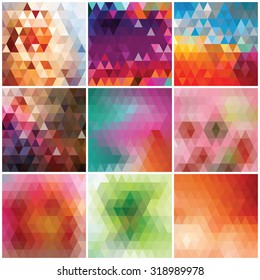 Set of abstract colorful composition of triangles. Vector image.