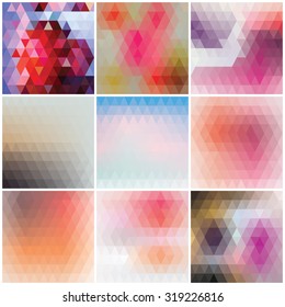 Set of abstract colorful composition of triangles. Vector image.