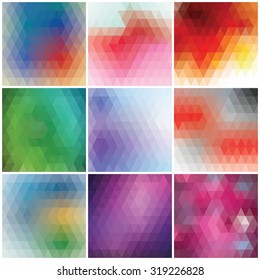 Set of abstract colorful composition of triangles. Vector image.