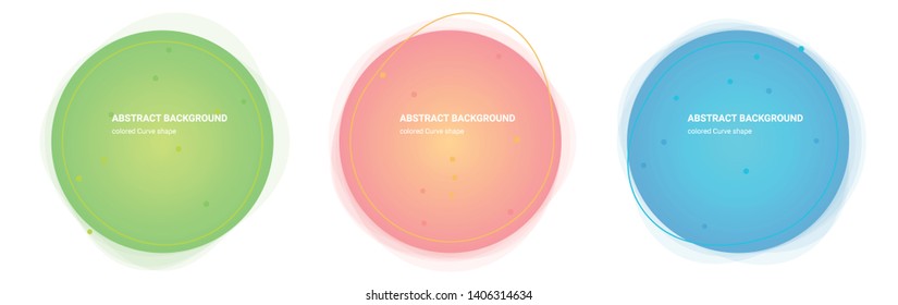 Set Abstract Colorful Curve Geometric Shape. Blot Gradient Design for Banner, Card, Brochure. Isolated Waves in Pear, Lima, Saffron-Mango, Froly, Java, Curious-Blue colors. Vector Illustration 