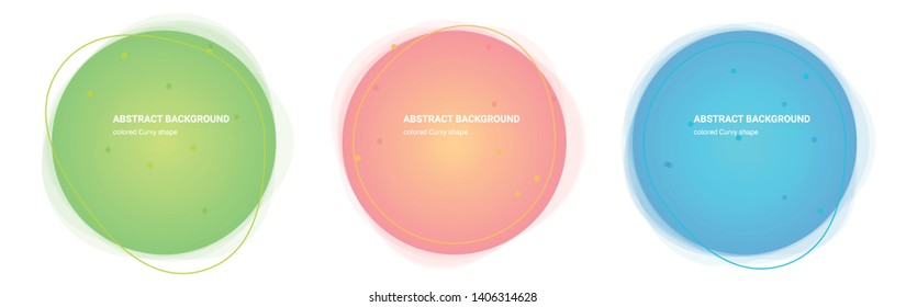 Set Abstract Colorful Curvy Geometric Shape. Amoeba Gradient Design for Banner, Card, Brochure. Isolated Waves in Pear, Lima, Saffron-Mango, Froly, Java, Curious-Blue colors. Vector Illustration 