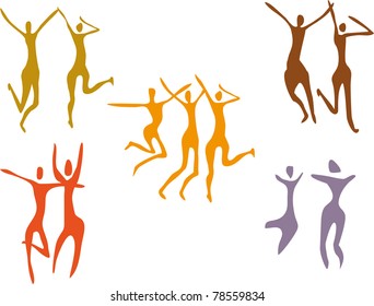 set of Abstract colorful dancing figures