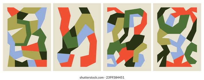 Conjunto de afiches coloridos abstractos decorativos con formas recortadas