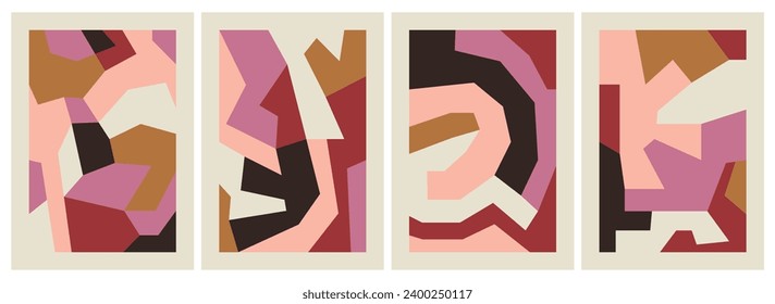 Set of abstract colorful decorative posters with cut-out shapes