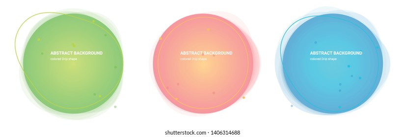 Set Abstract Colorful Drip Geometric Shape. Spatter Gradient Design for Banner, Card, Brochure. Isolated Waves in Pear, Lima, Saffron-Mango, Froly, Java, Curious-Blue colors. Vector Illustration 