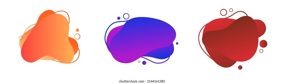 Set abstrakter bunter Tropfen auf weißem Hintergrund. Abstrakte Flecken Aquamarinfarbe mit dynamischer Farbe.