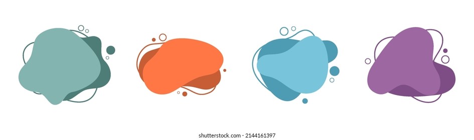 Conjunto de gotas coloridas abstractas sobre un fondo blanco. Manchas abstractas de color aguamarino con color dinámico.