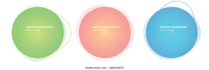 Set Abstract Colorful Flux Geometric Shape. Oval Gradient Design for Banner, Card, Brochure. Isolated Waves in Pear, Lima, Saffron-Mango, Froly, Java, Curious-Blue colors. Vector Illustration 