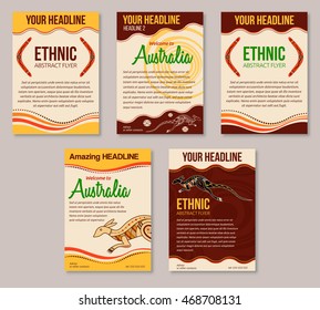 Set Of Abstract Colorful Flyers. Ethnic Style Brochure Templates. Aboriginal Style. Australian Style. Vector Abstract Illustrations.