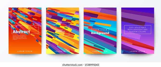 Set of abstract colorful flying block particle on gradient background. trendy futuristic background for Brochure, Flyer, Poster, leaflet, Annual report, Book cover, Banner, Presentation, Website, App,