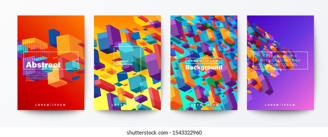 Set of abstract colorful flying block particle on gradient background. trendy futuristic background for Brochure, Flyer, Poster, leaflet, Report, Book cover, Banner, Presentation, Website, wallpaper.