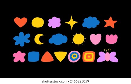 Set of abstract colorful geometric organic shapes. Cute childish graphic elements. Vector illustration icons