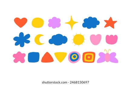 Set of abstract colorful geometric organic shapes. Cute childish graphic elements. Vector illustration icons