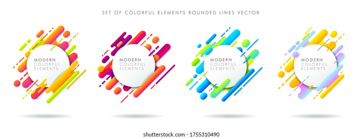 Satz abstrakter bunter geometrischer Musterkombination abgerundete Linien formen diagonalen Übergang auf weißem Hintergrund. Moderner und minimaler Stil. Vektorgrafik