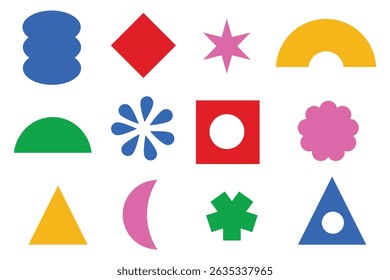 Set of abstract colorful geometric shapes. Suitable for clip art, stickers, flat design illustration, etc